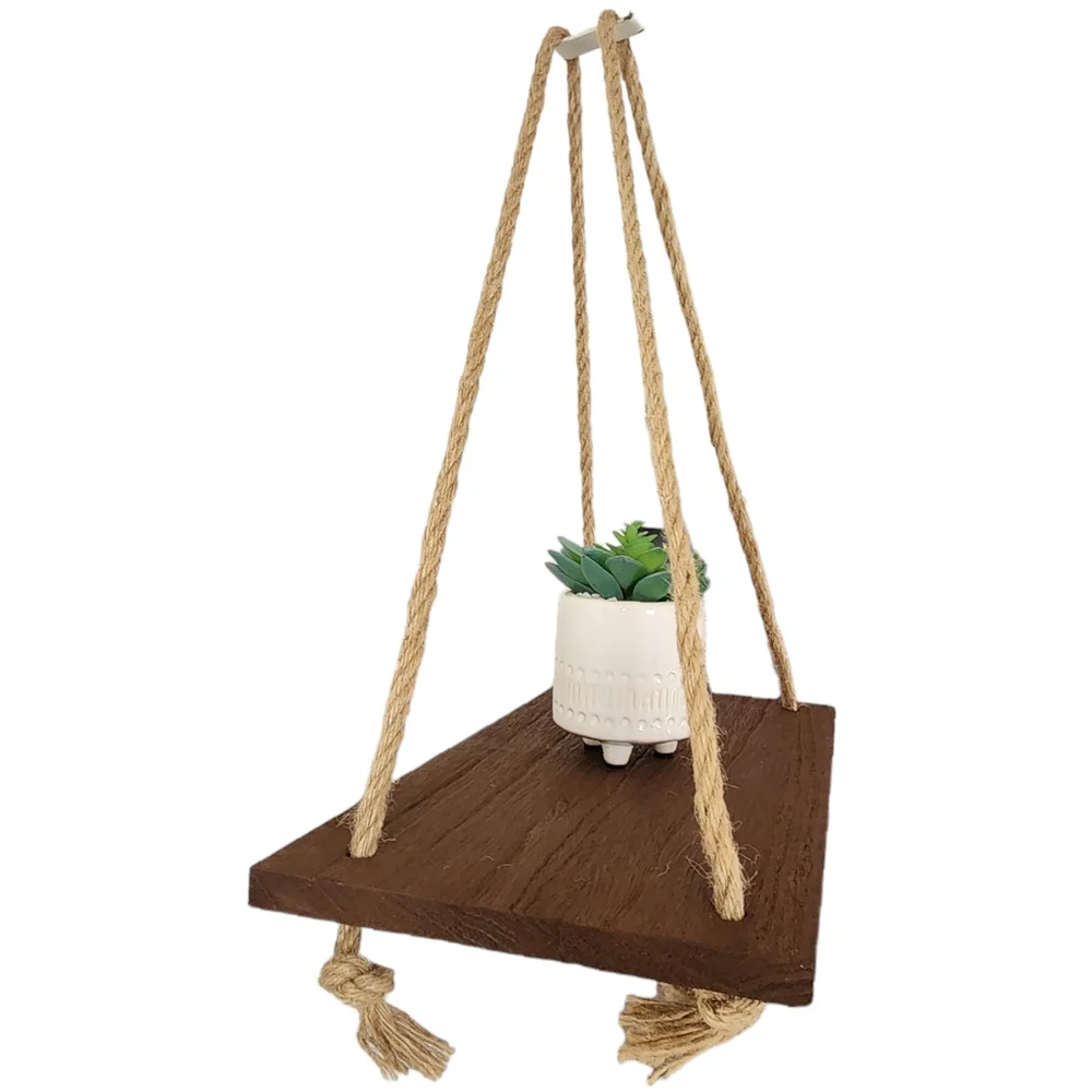 Set of Two Distressed Wood Hanging Swing Rope‎ Floating Shelves 17x8x18in